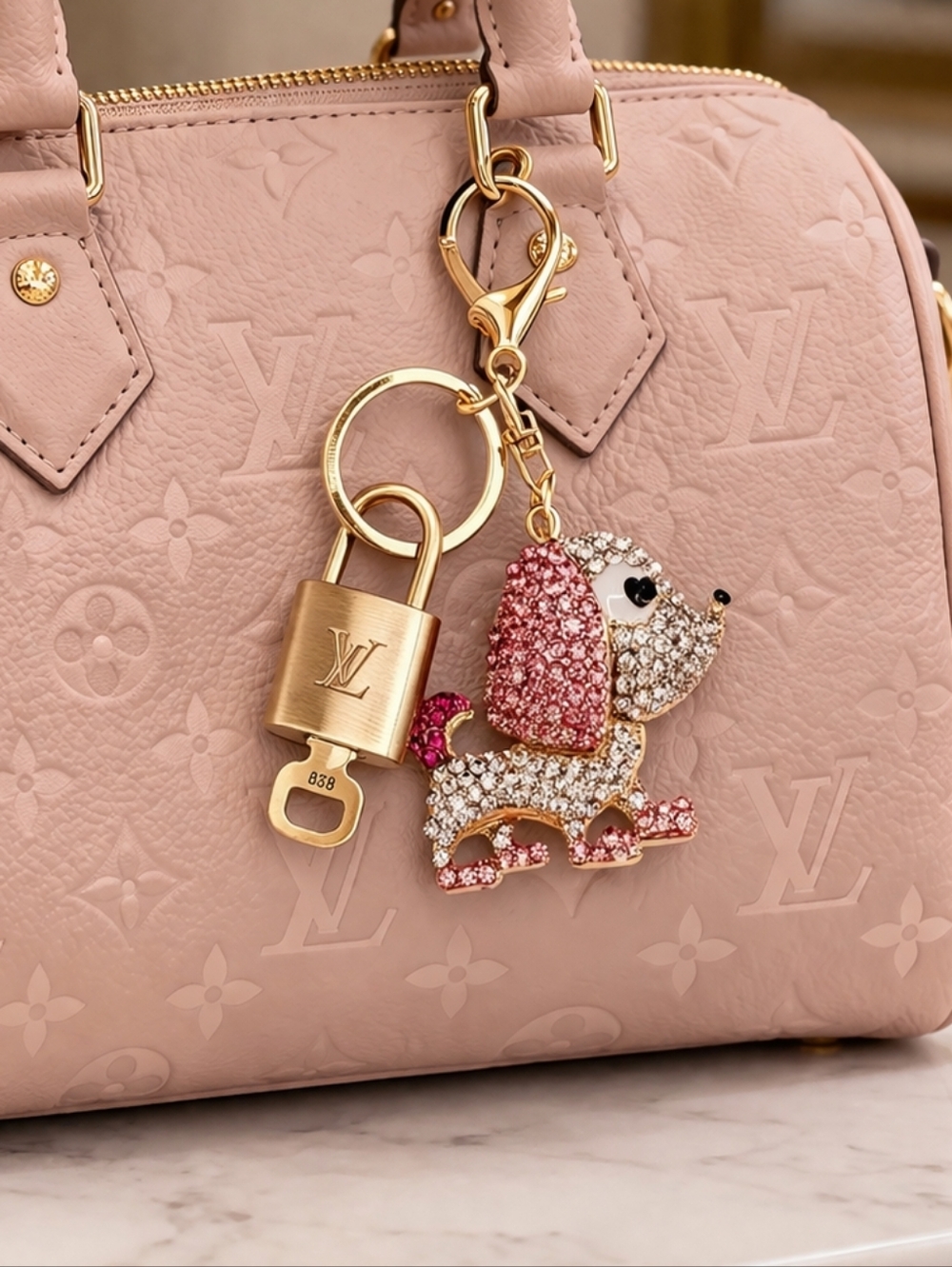 Authentic Louis Vuitton Gold Padlock 🔒 Shiny LV Key + Bag Unbranded Dog Charm